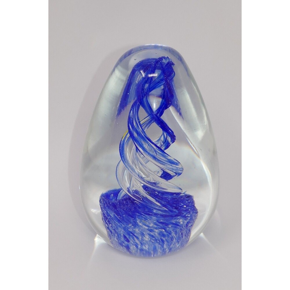 Dynasty Gallery Blue Swirl Art Glass Paperweight